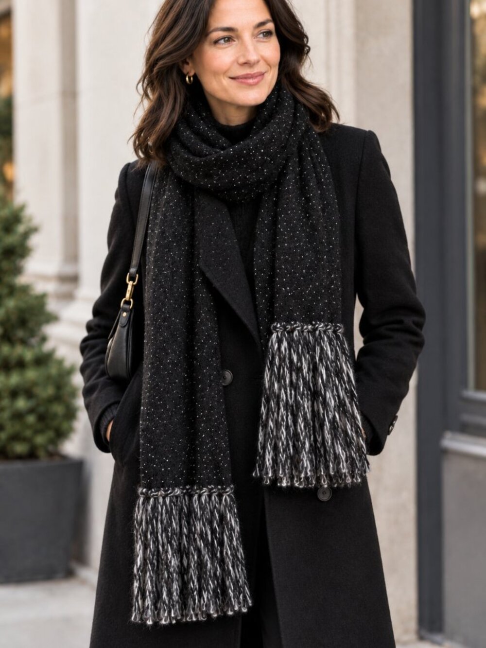 NWT Anthropologie black soft textured scarf/wrap 73 inches